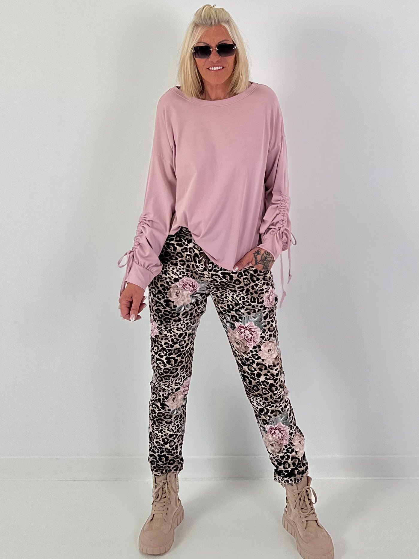 Shirt mit Raff-Details - rosa