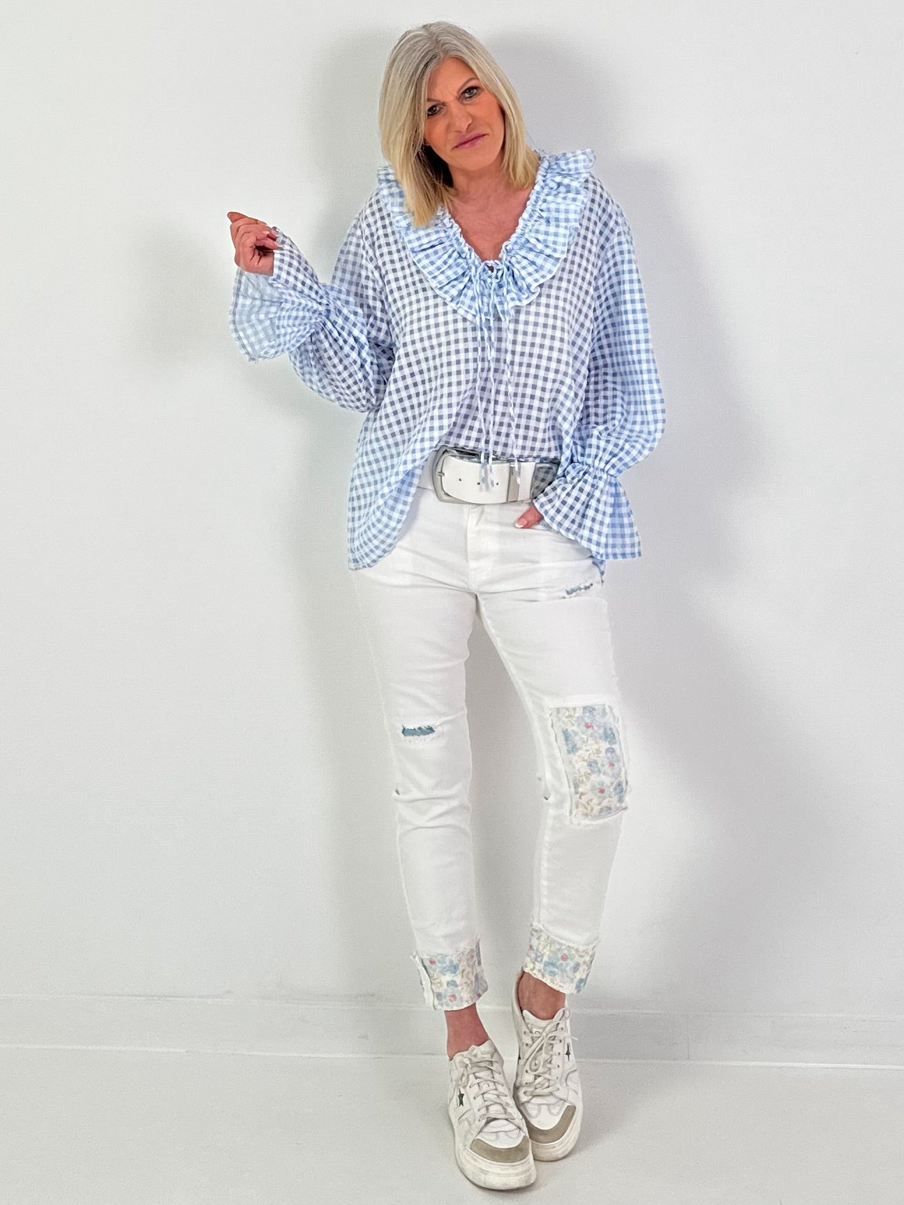 Oversized Tunika mit Vichy Muster - hellblau-weiss