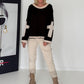 Oversized Sweater mit Strasskreuz - schwarz-beige