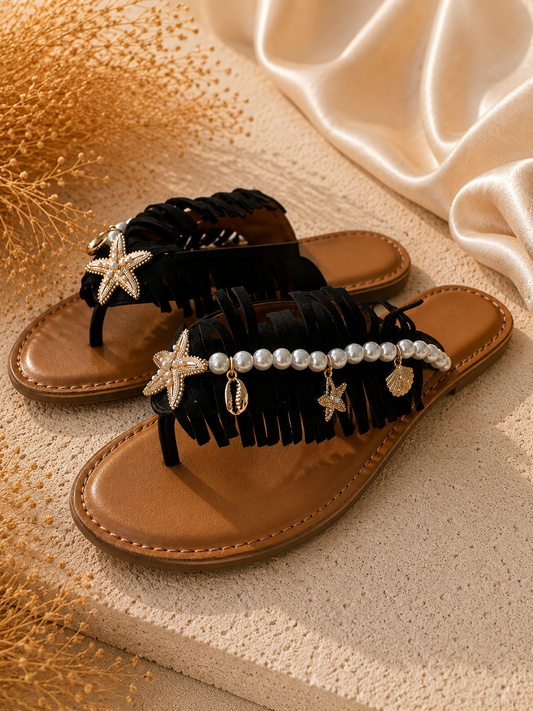 Ibiza Flipflops mit Details - schwarz