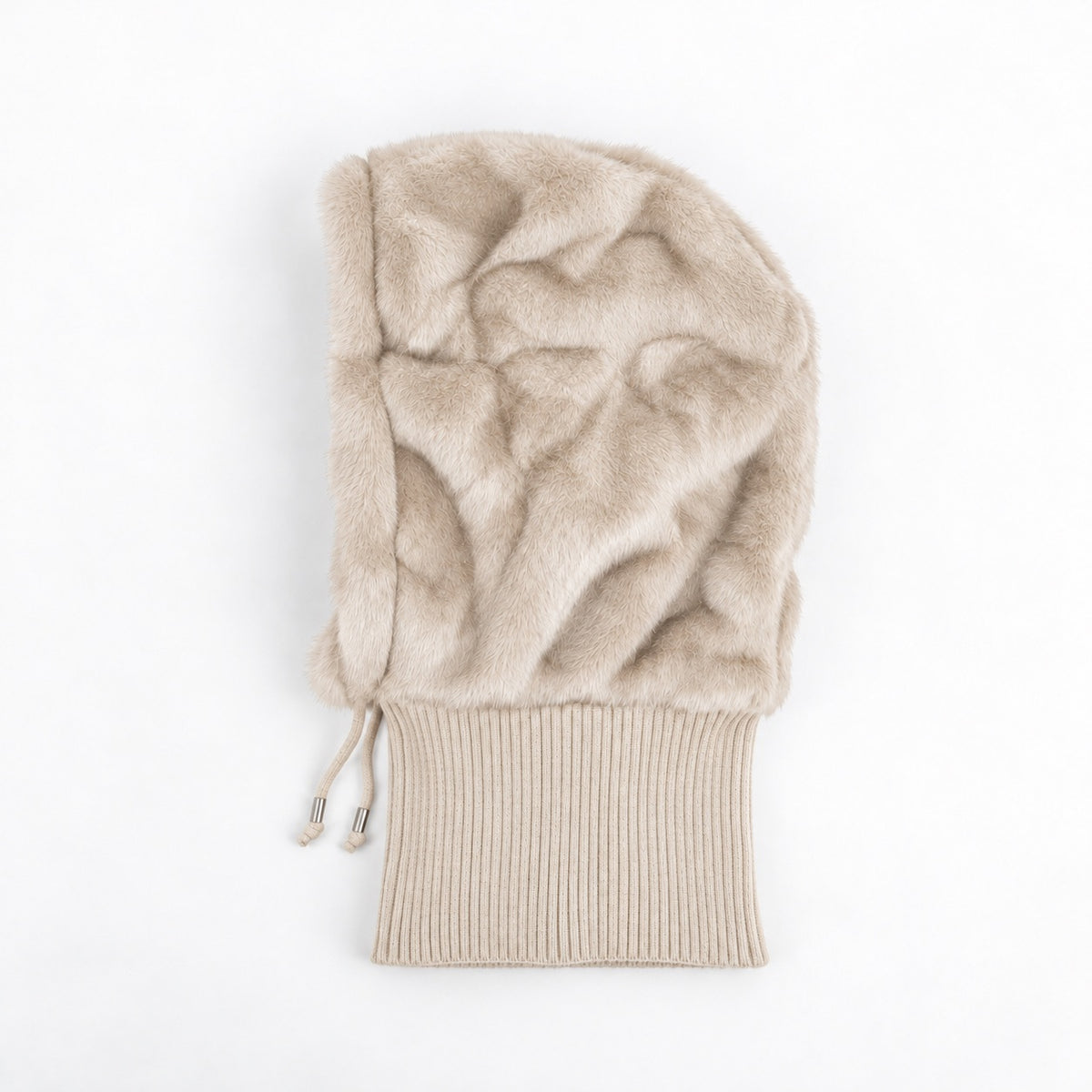 Faux-Fur Balaclava mit Strickkragen - beige