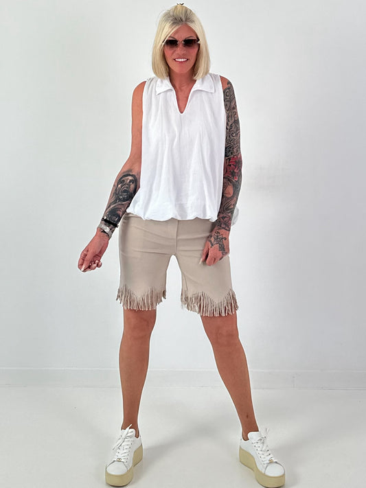 Ballon Blusen Top mit V-Neck - weiss