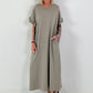 Langes Kleid mit kurzen Rüschen-Ärmeln - taupe