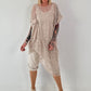 Asymmetrische oversized Tunika mit Jeans Applikationen - beige