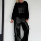 Sweater mit Lederoptik-Elementen - schwarz