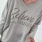 Oversized shirt with leopard print and rhinestone details - taupe