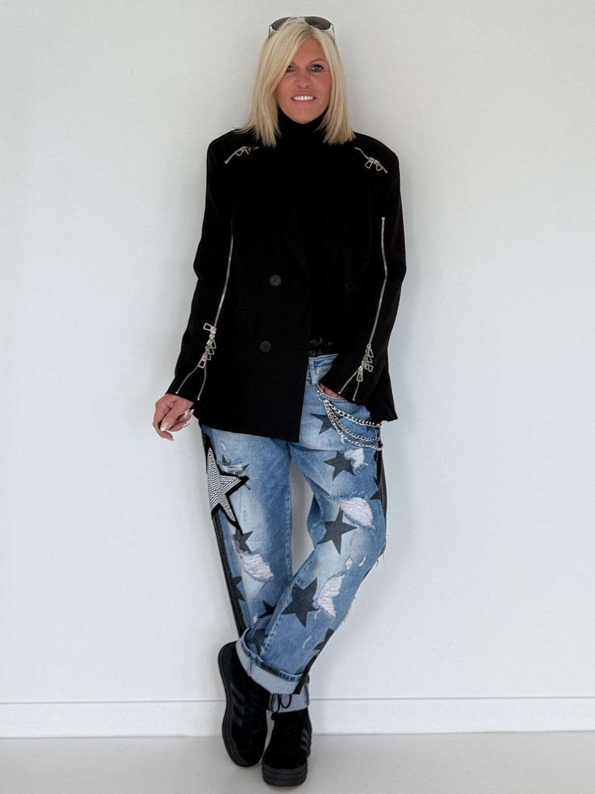 Stylischer Blazer mit Reißverschlüssen  - schwarz