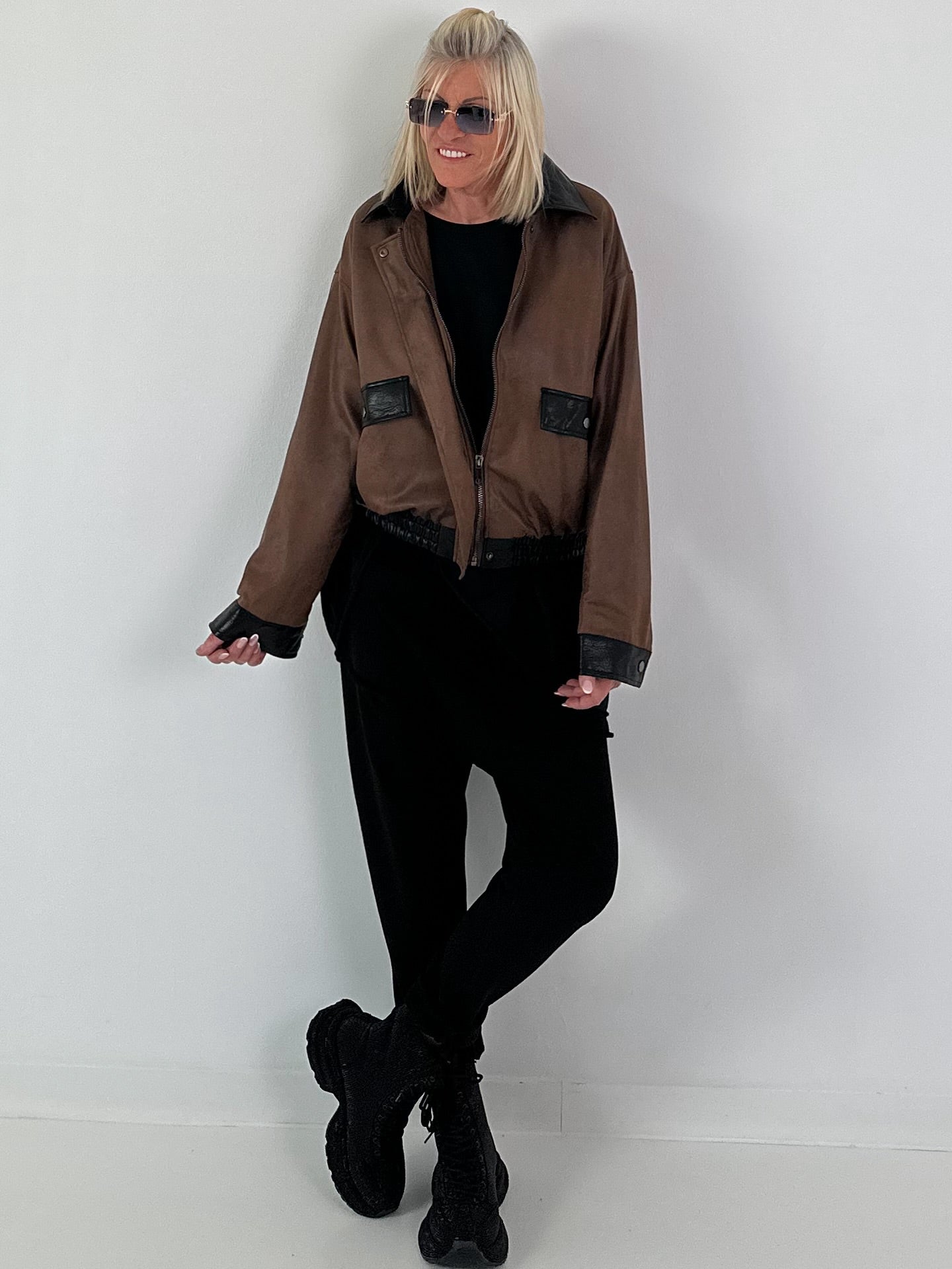 Vintage blouson in leather look - mocha