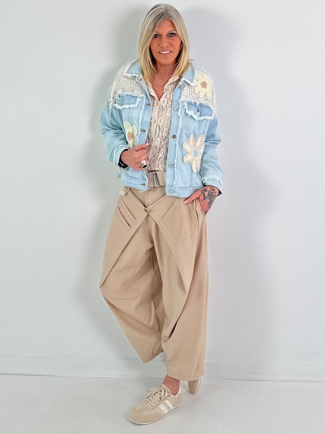 Denim jacket with crochet details - denim