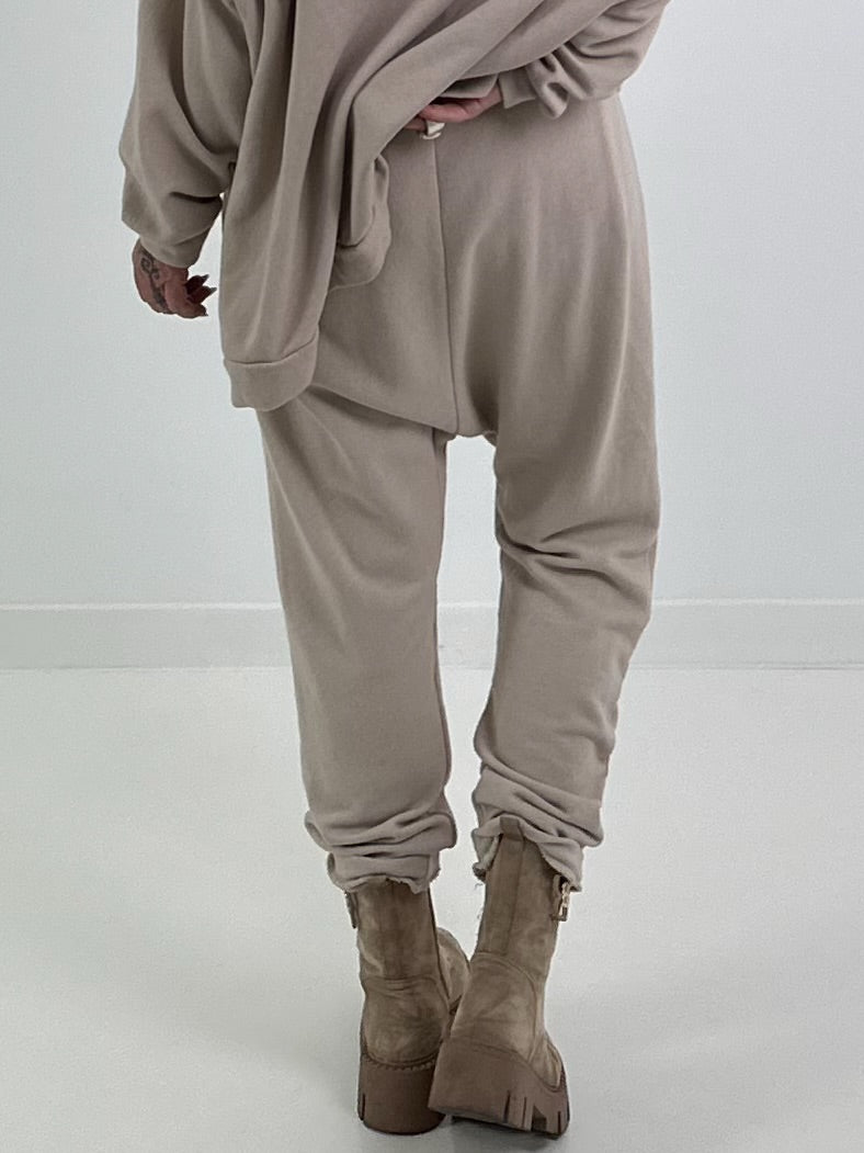 Sweat Baggy mit Tasche - beige
