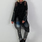 Stylish Long Mesh Shirt with Cross Details - black