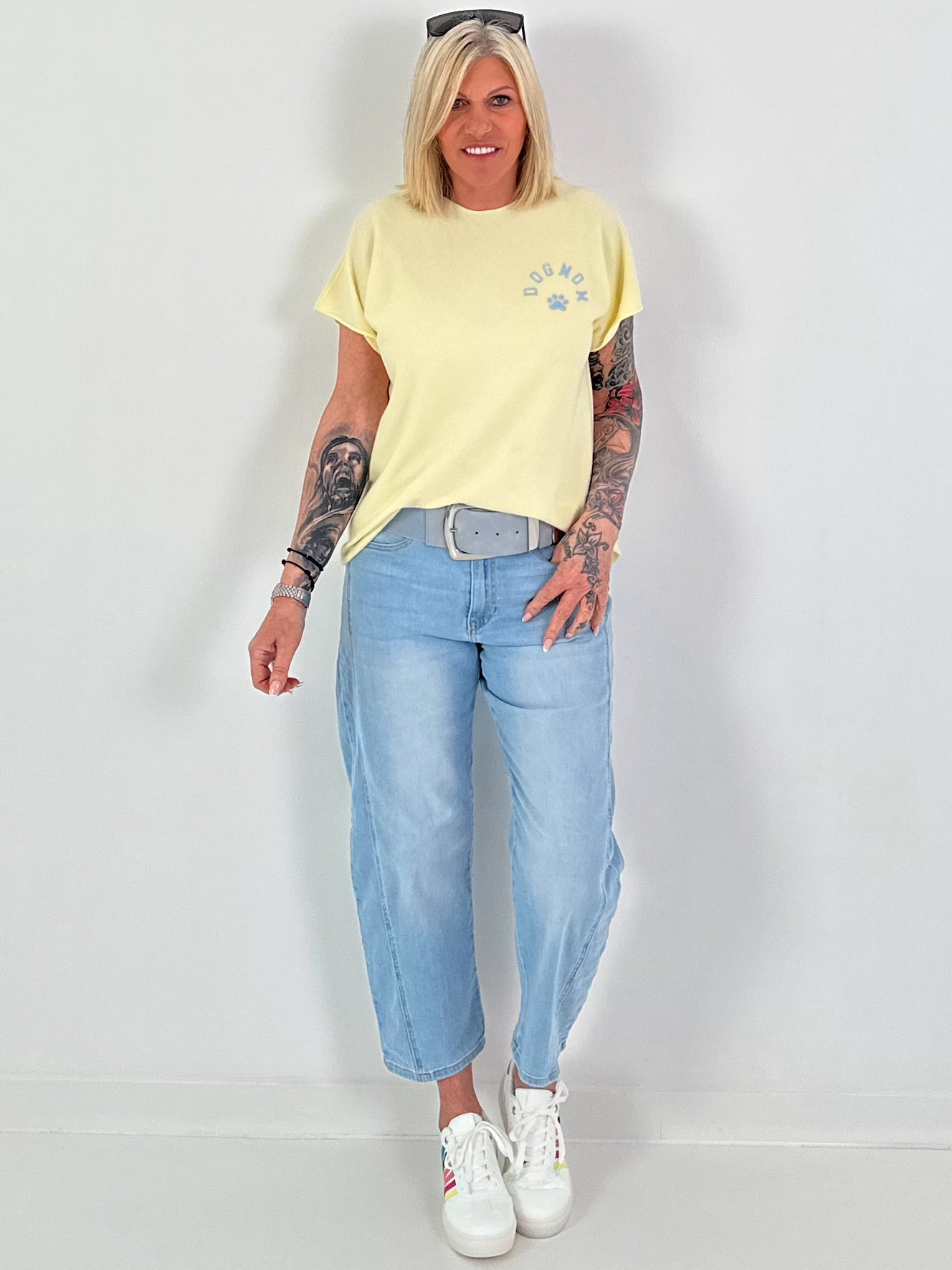 Feinstrick Shirt Dog Mom - gelb
