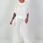 Two-piece set with asymmetrical shirt - white