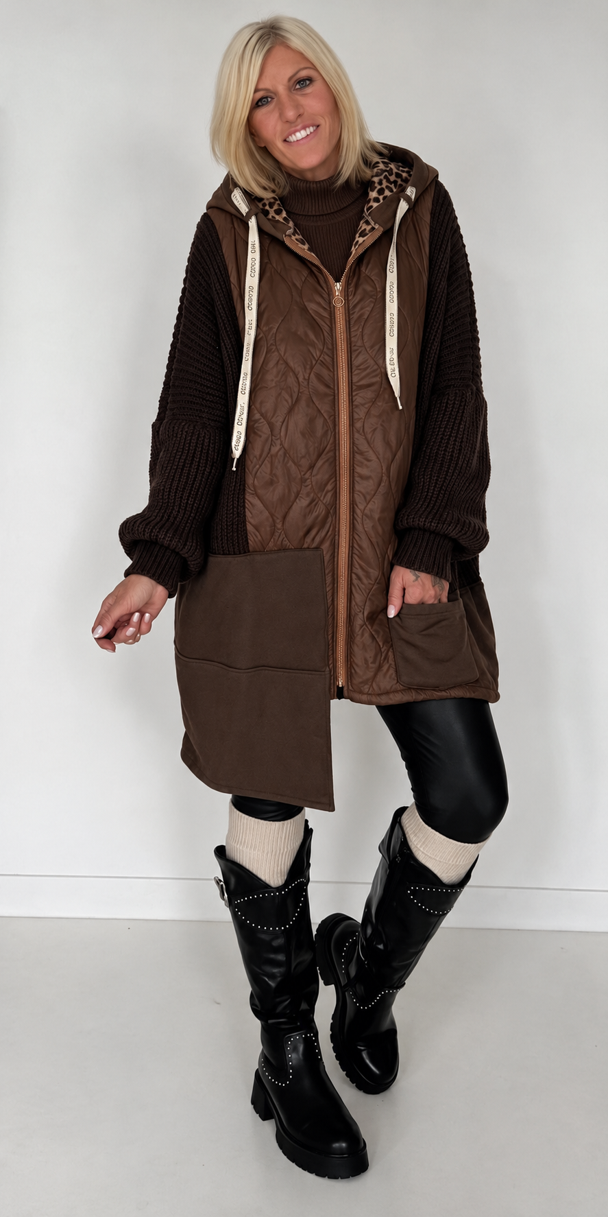 Oversized Jacke im Materialmix - mokka