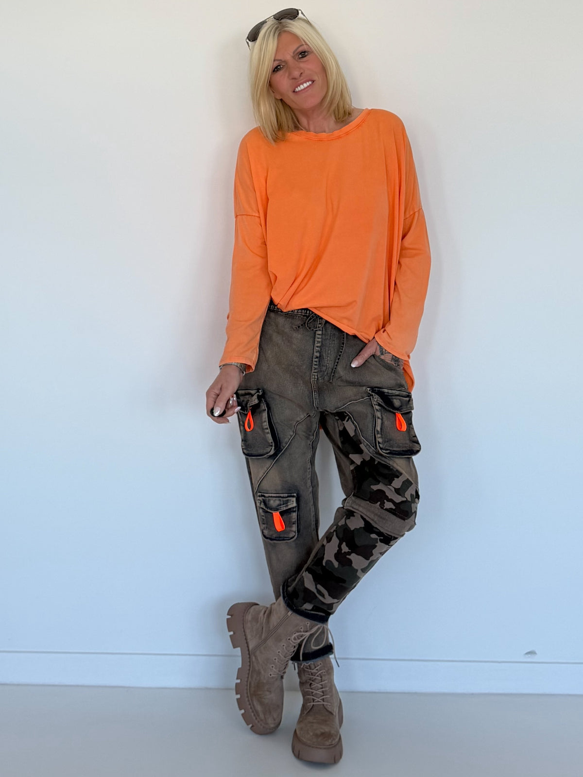 Basic Shirt mit Rundhalsausschnitt - orange