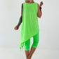Asymmetrisches Long Top mit Ösen und Jeansdetail - neongrün