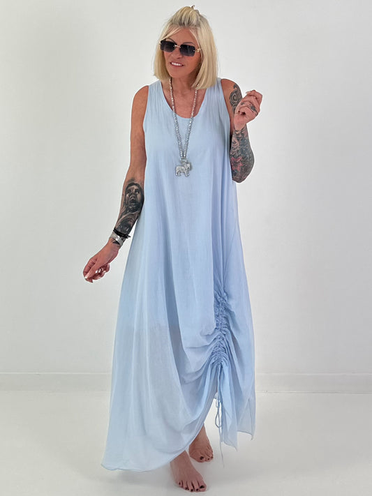 Sommerkleid mit Raff-Detail - hellblau