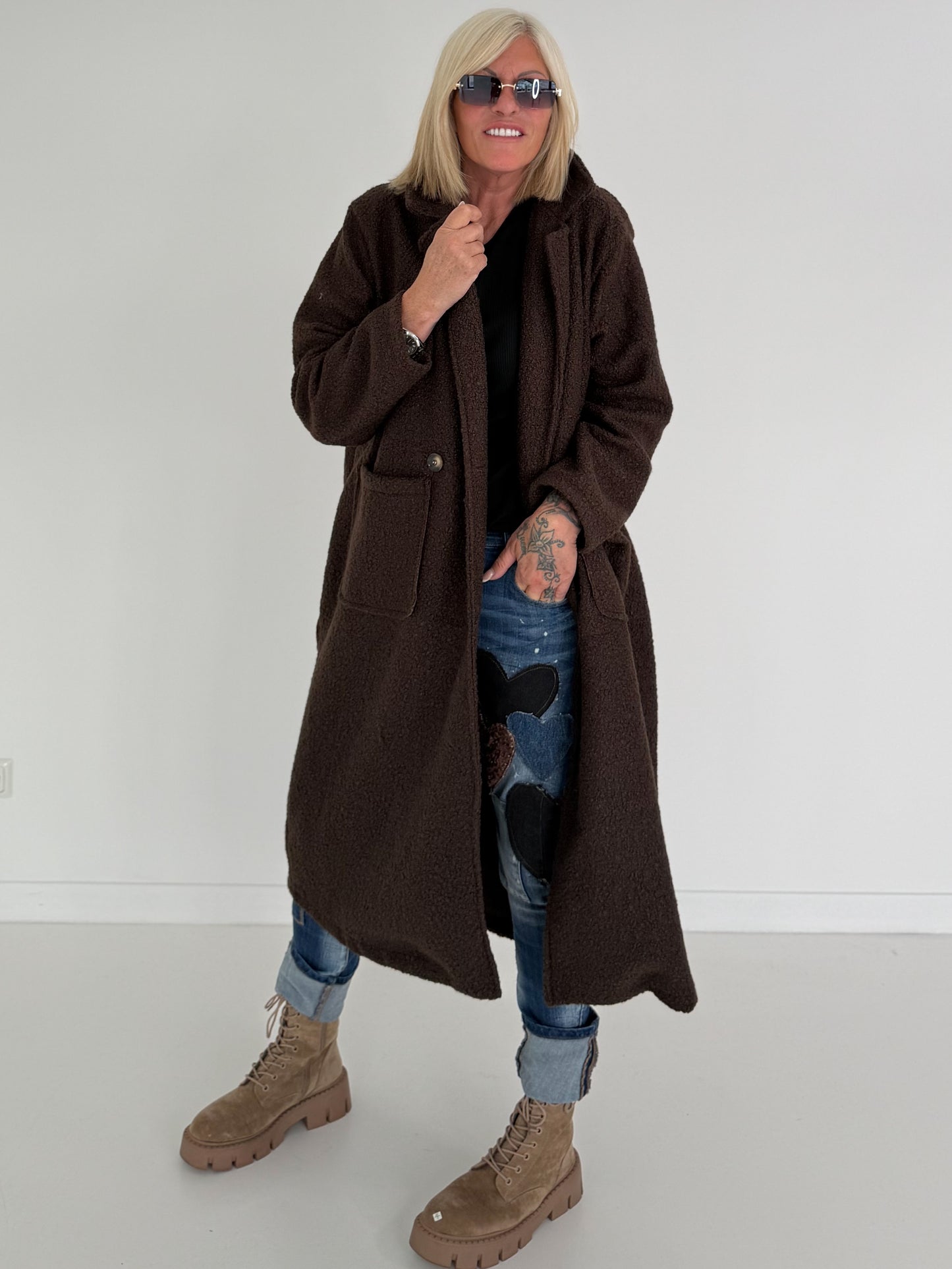 Weicher Bouclé Mantel - mokka