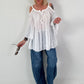 Tunika mit Lochstickerei und Off-Shoulder Cut-Outs - weiss
