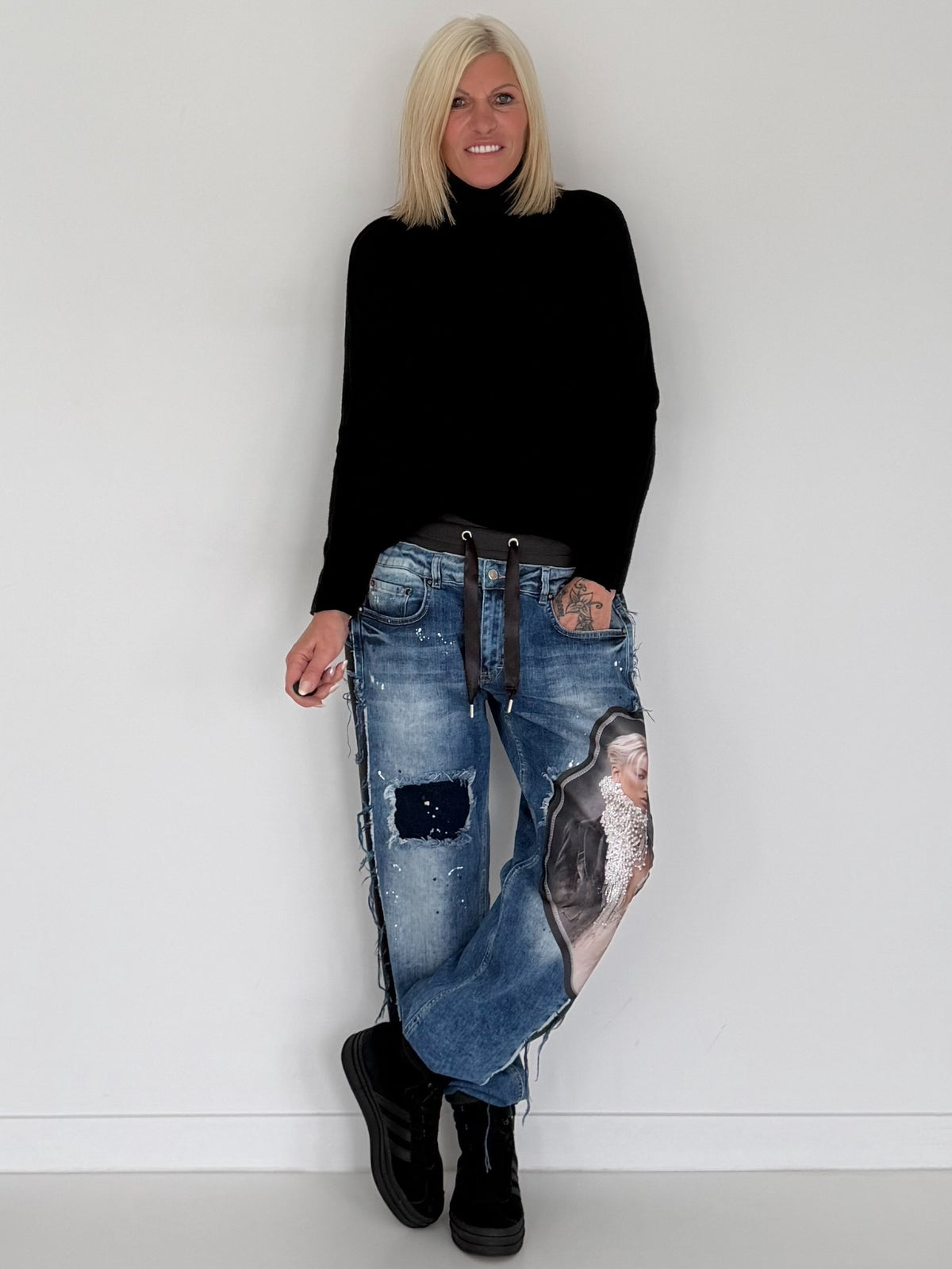 Jogg-Jeans im Used Look Woman & Pearl - denim-Schwarz