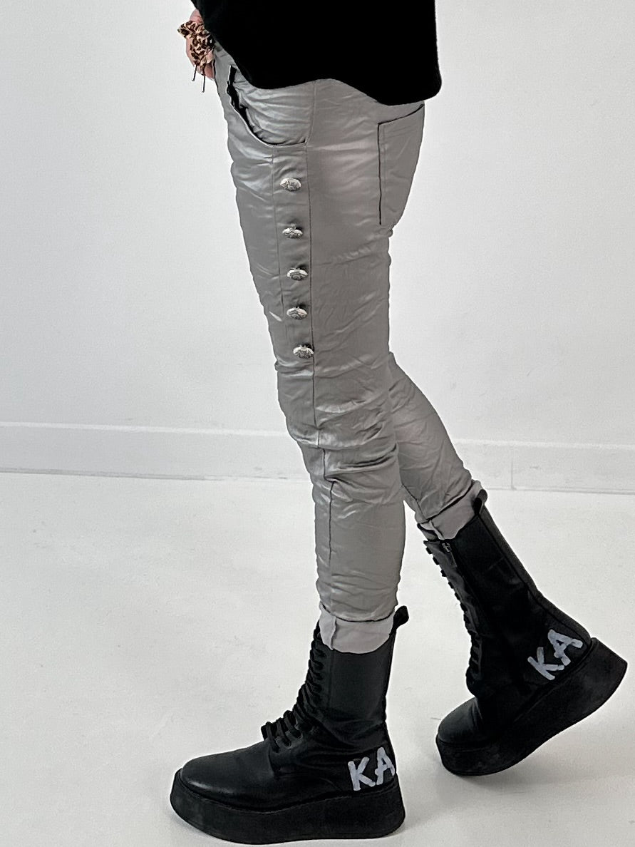 Leather imitation trousers model "Commander Chic" - dark silver