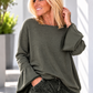 Sweater with trumpet sleeves - olive