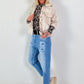 Lace top with leopard print - black-beige