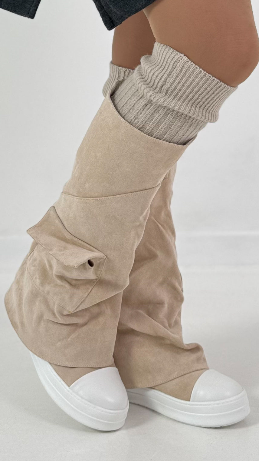 Suede-look boots, model "Utility" - beige