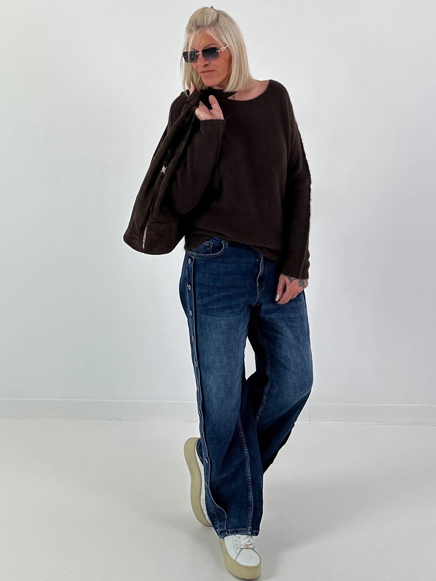 Knitted Cut-Out Sweater - mocha