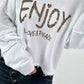 Sweater with purl seams and print - white