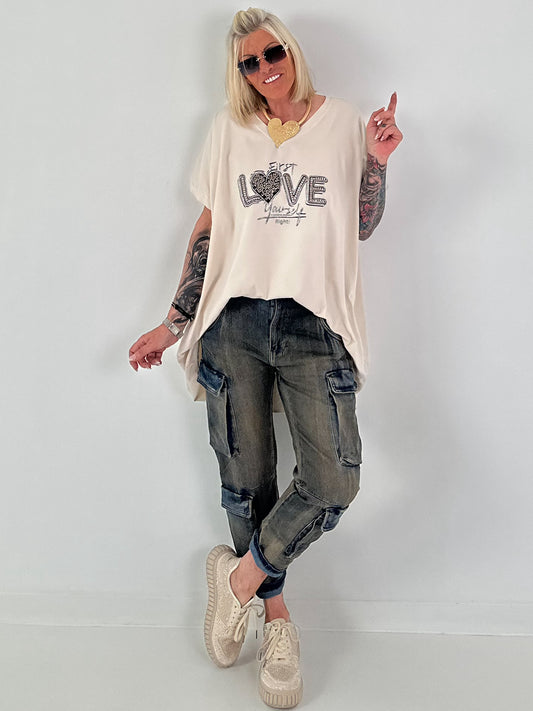 T-Shirt mit Strassdetail - beige