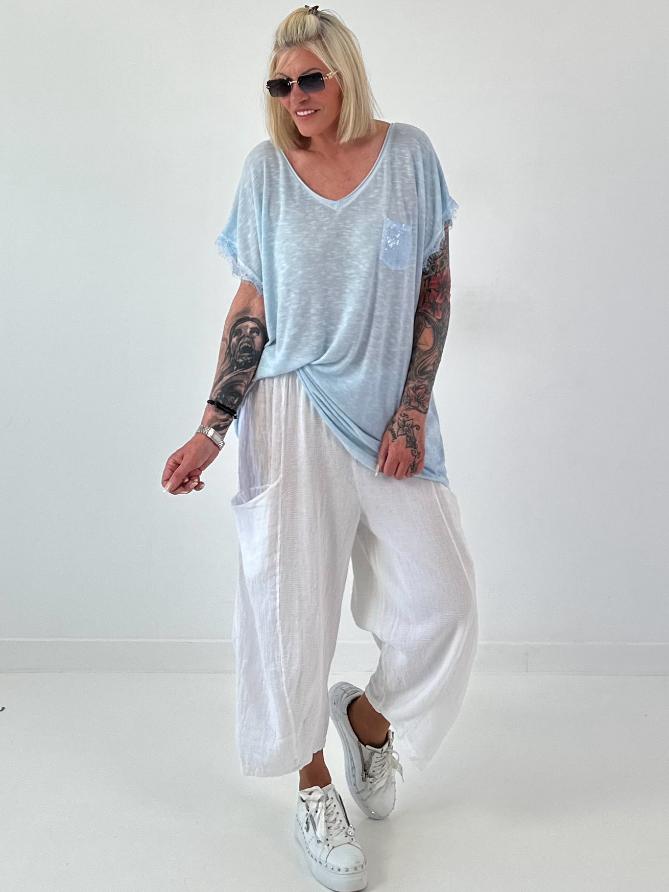 Balloon Linen Trousers with Fringe Details - taupe