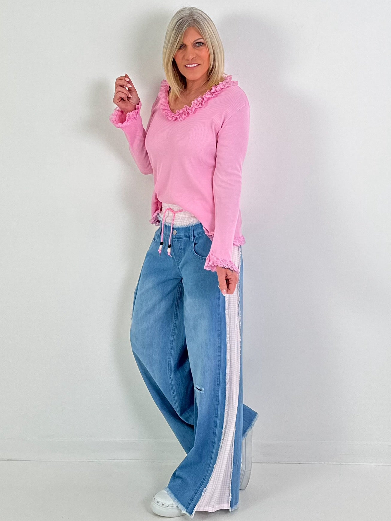 Jeansbroek model "Vichy Layer" - denim roze