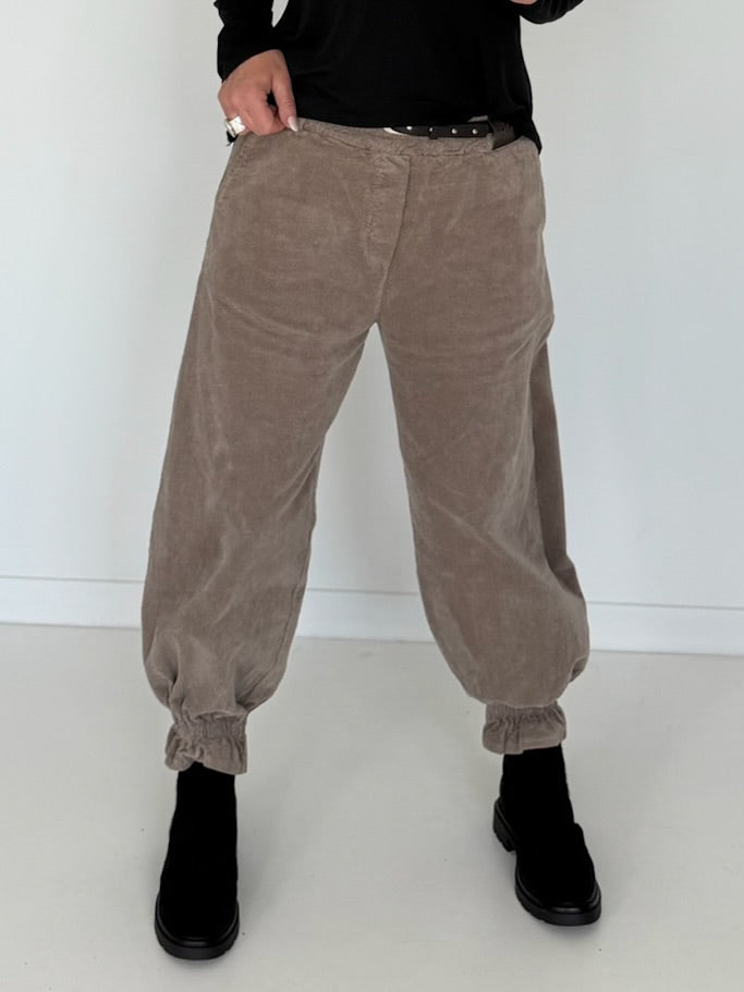 Cord-Pumphose mit Gürtel - taupe