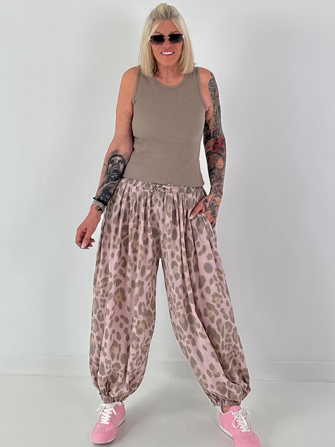 Leichte Pumphose mit stylischem Print  - rosa-mehrfarbig