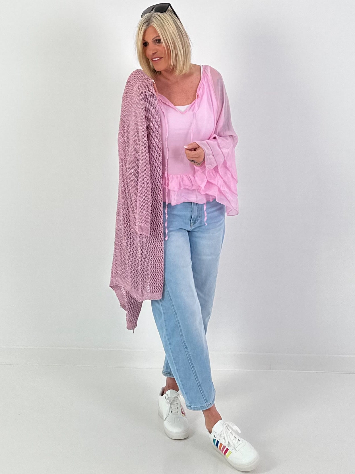 Häkeljacke mit Lurex - rosa