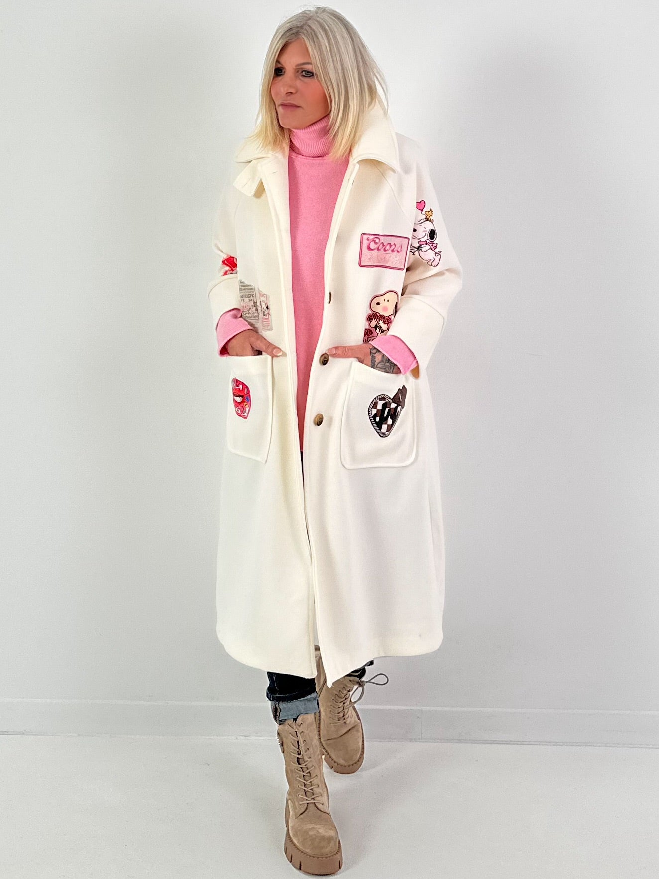 Mantel mit Schal Modell "Vintage Whimsy" - ecru