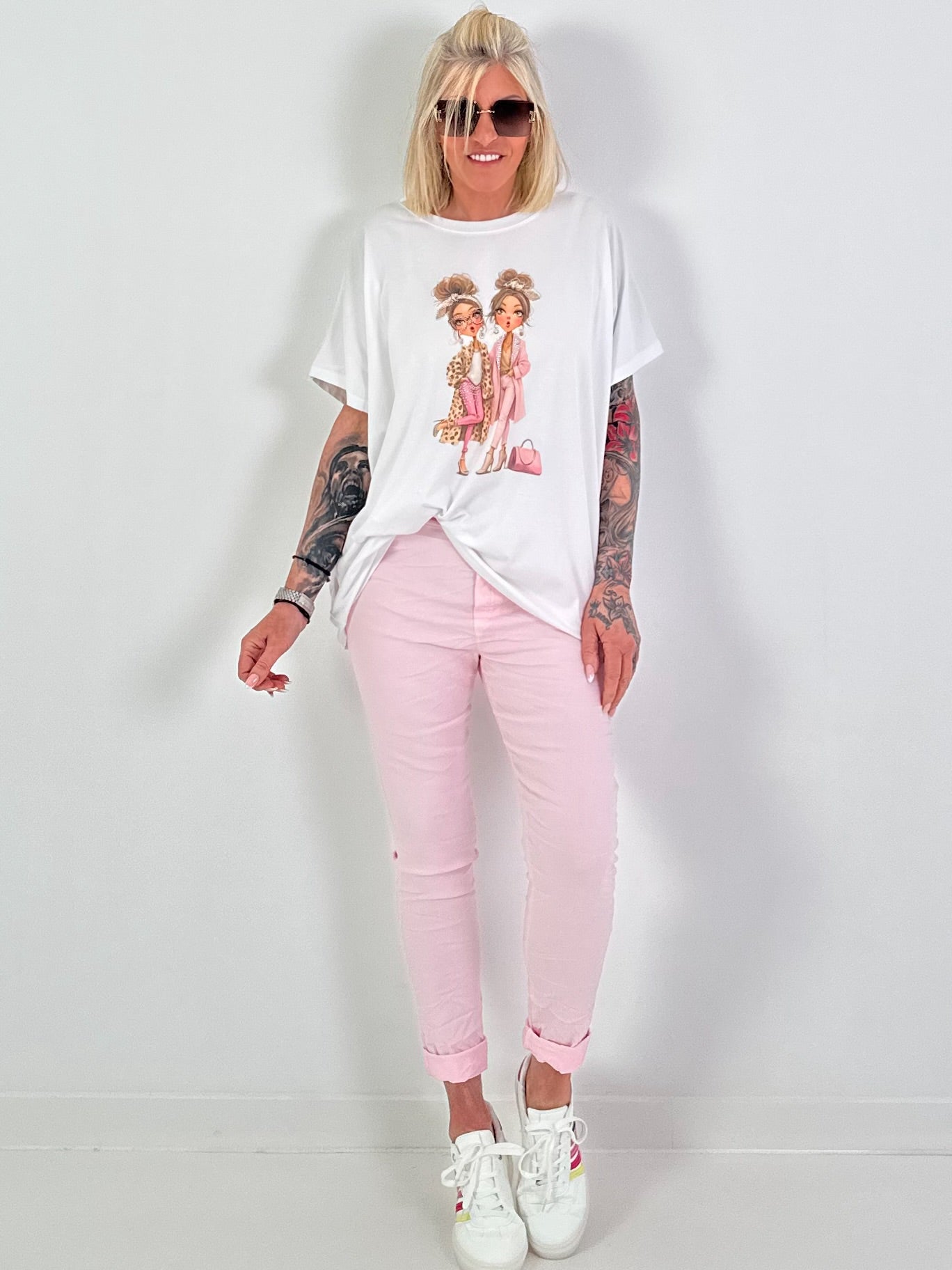 T-Shirt Fashion Girls - weiss-rosa