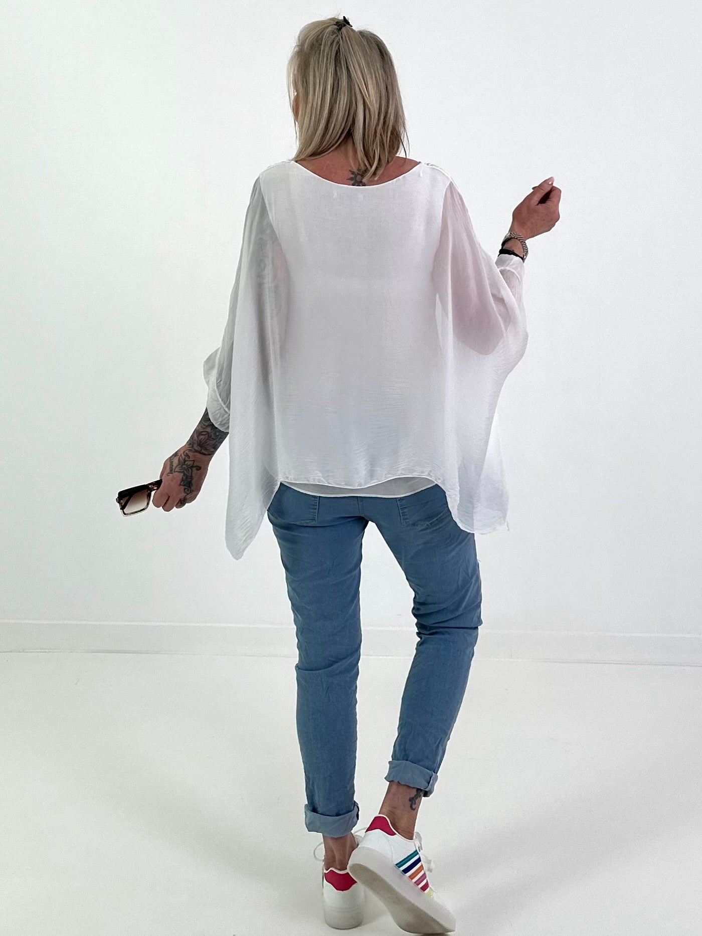 Silk tunic with integrated undershirt - white