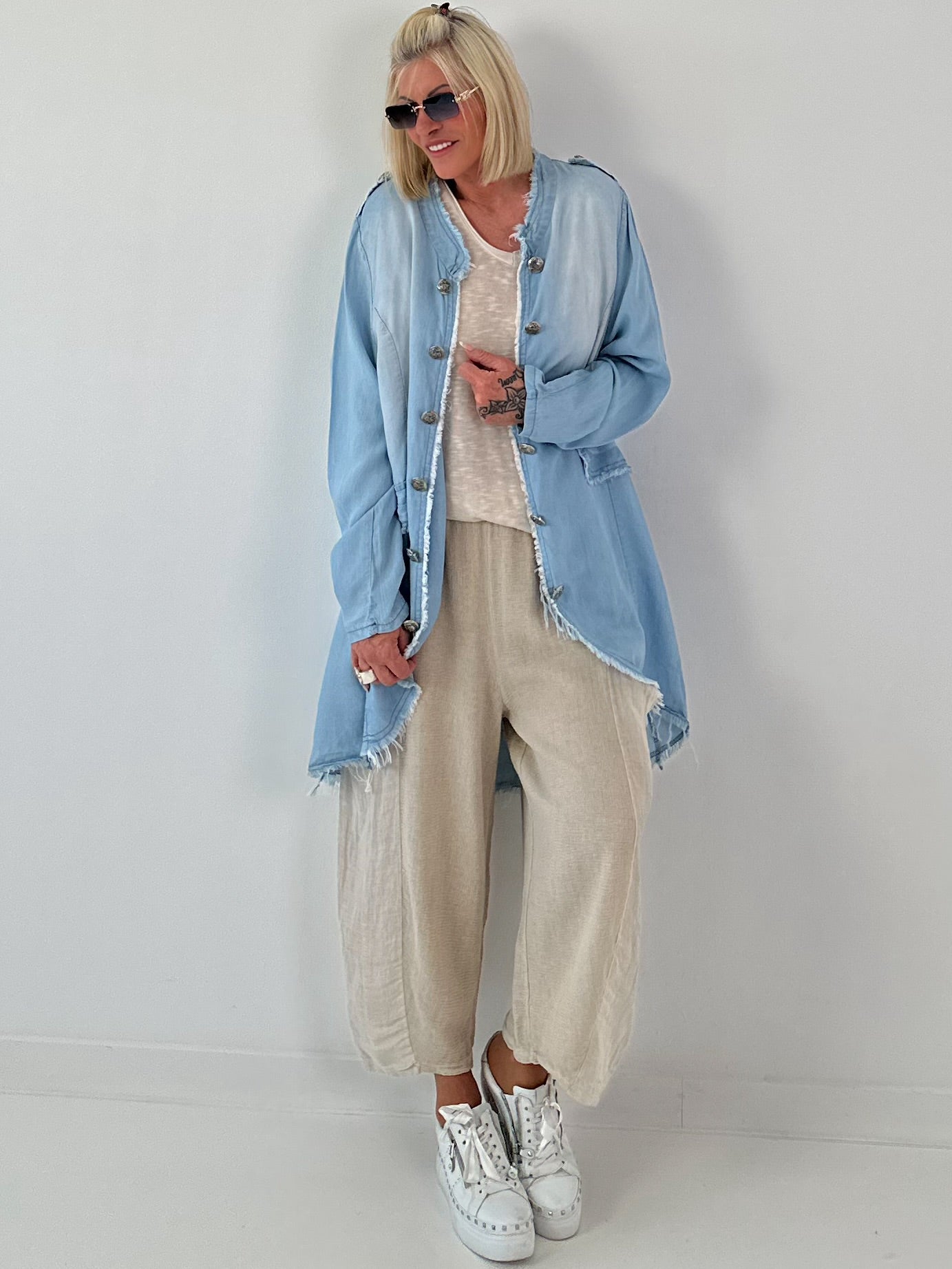 Oversized Leo Linen Military Coat - Khaki