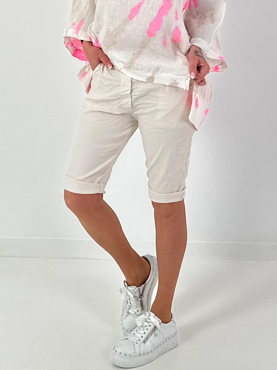 Korte broek met elastische tailleband - beige