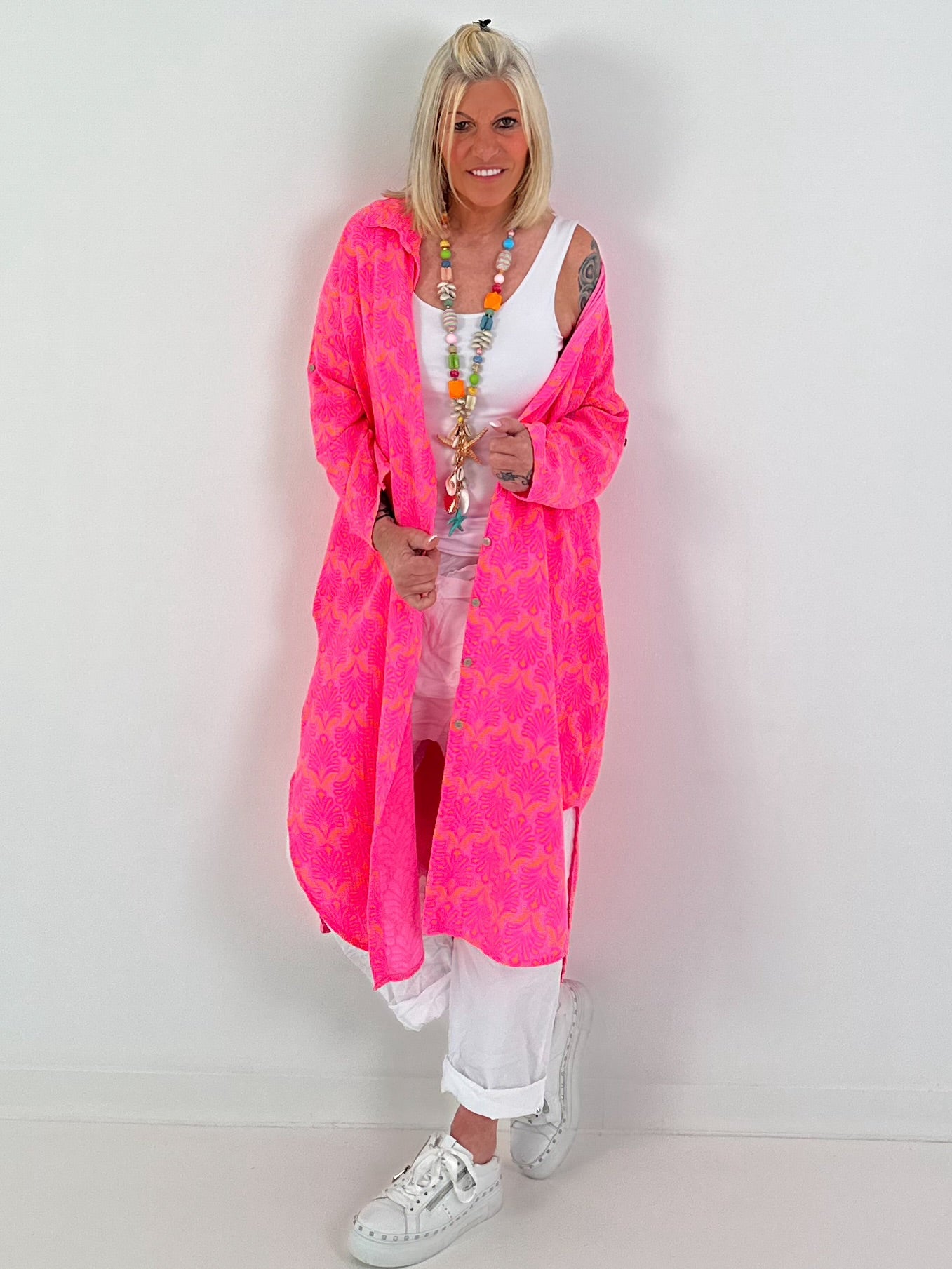 Long Muslin Blouse - neon pink