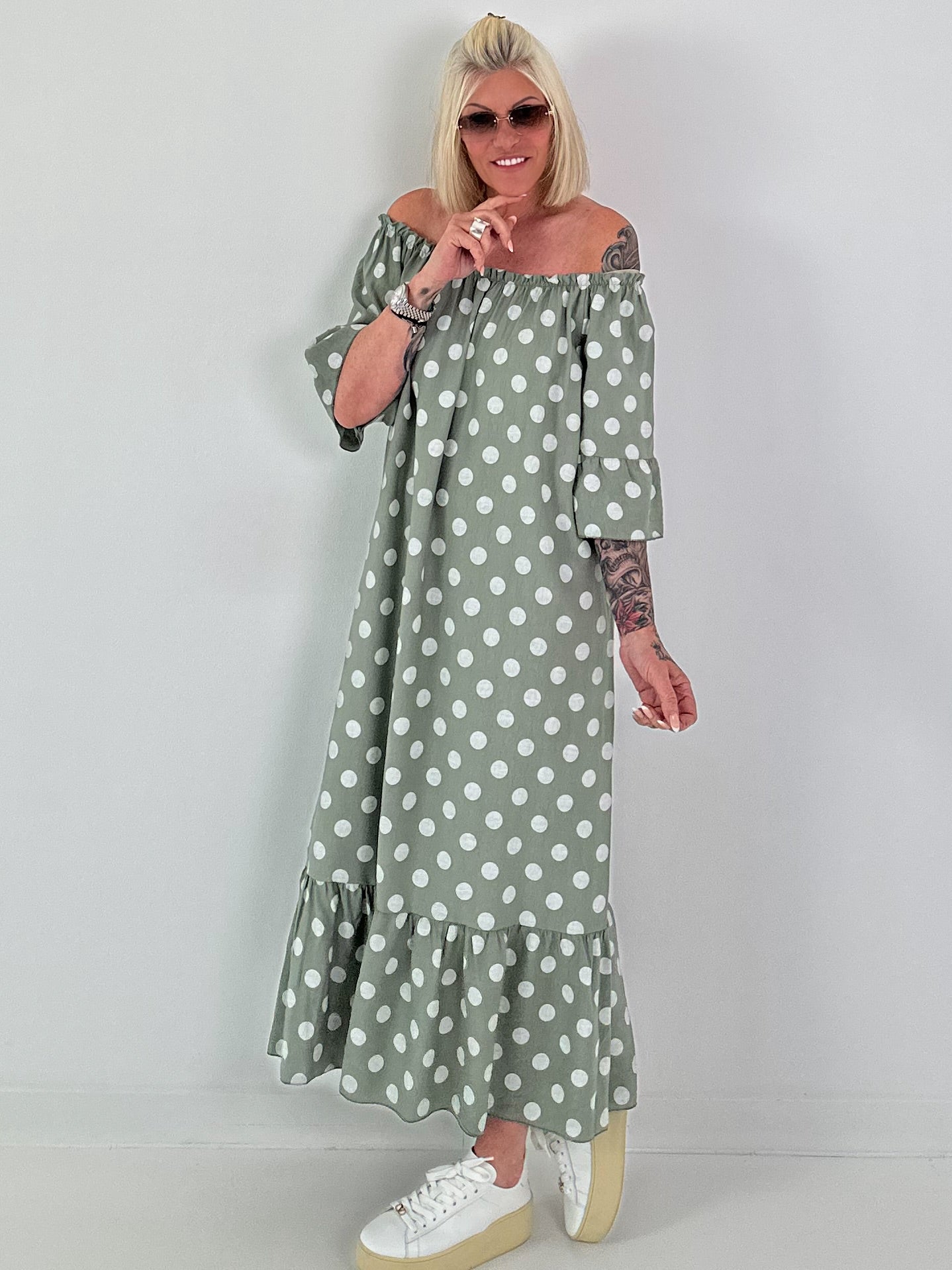 Carmen Sommerkleid mit Tupfen - khaki