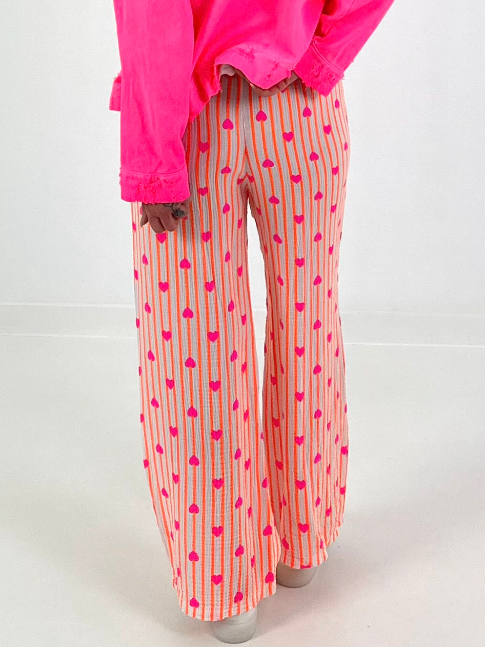 Musselin Hose mit Streifen - neonorange-weiss-pink