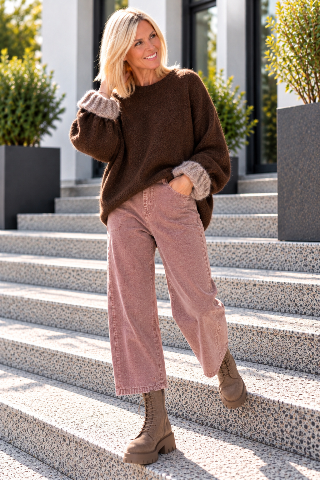 Sweater with ruffled cuffs - mocha taupe