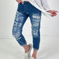 Jeans mit vielen Details - dunkelblau-used