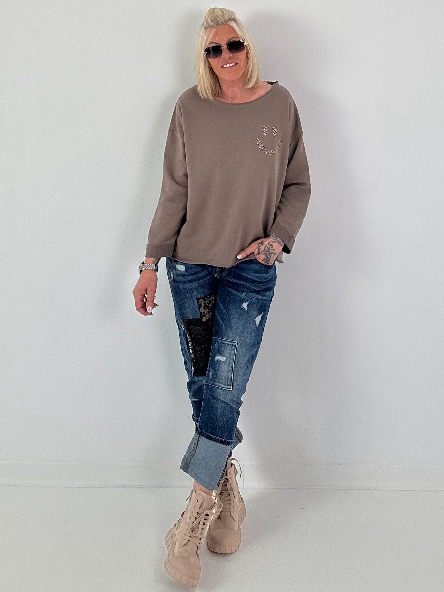 Sweatshirt mit Leo-Print - taupe