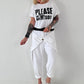Kurzes Kastiges Shirt mit Print - weiss