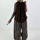 Polka dot top with ruffled collar - chocolate dark brown