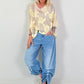 Mesh shirt with 3D fabric flowers - beige